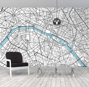 Bild på Black and white vector city map of Paris with well organized separated layers